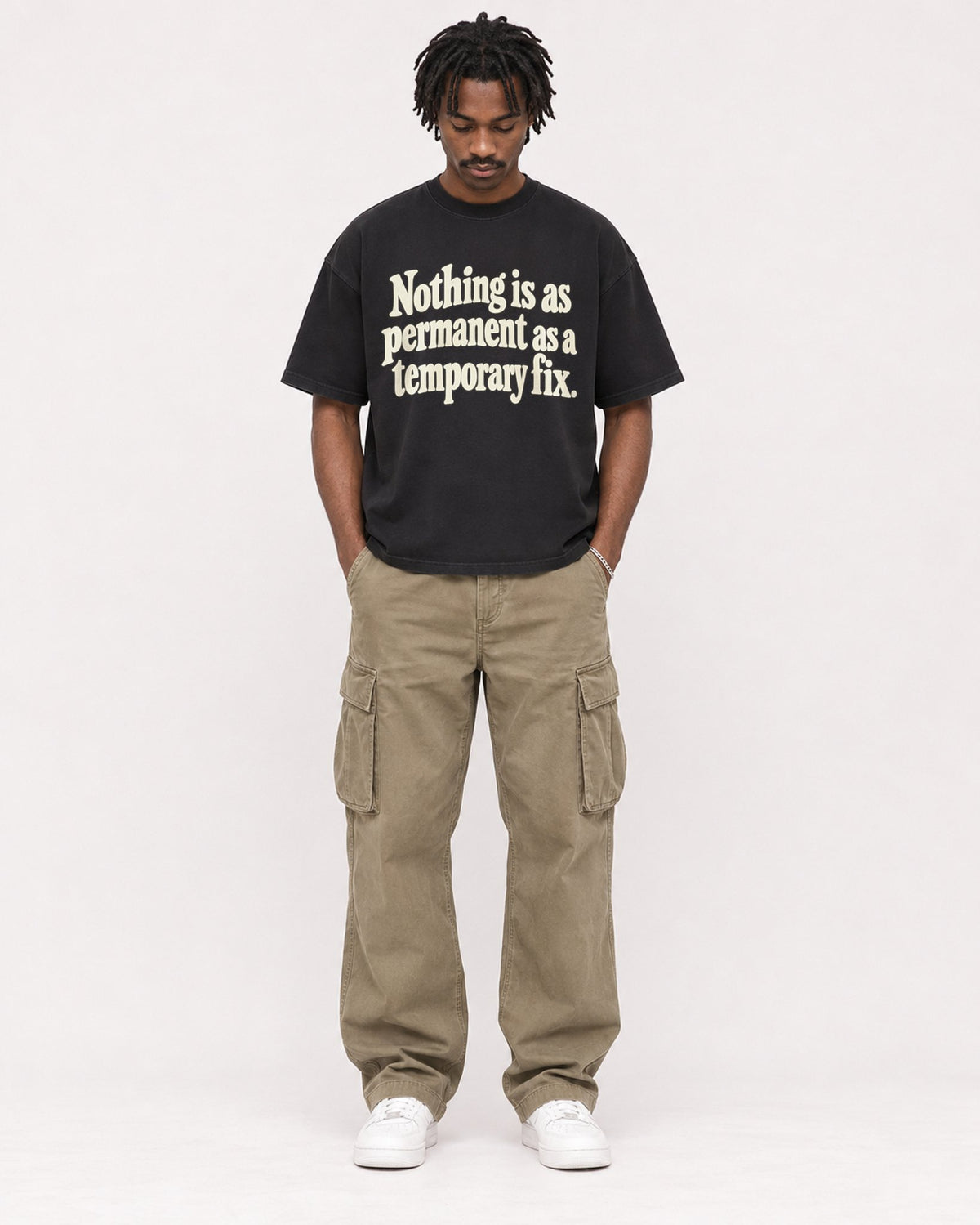 Mockup Boxy Heavyweight Tee Black male full-body 04