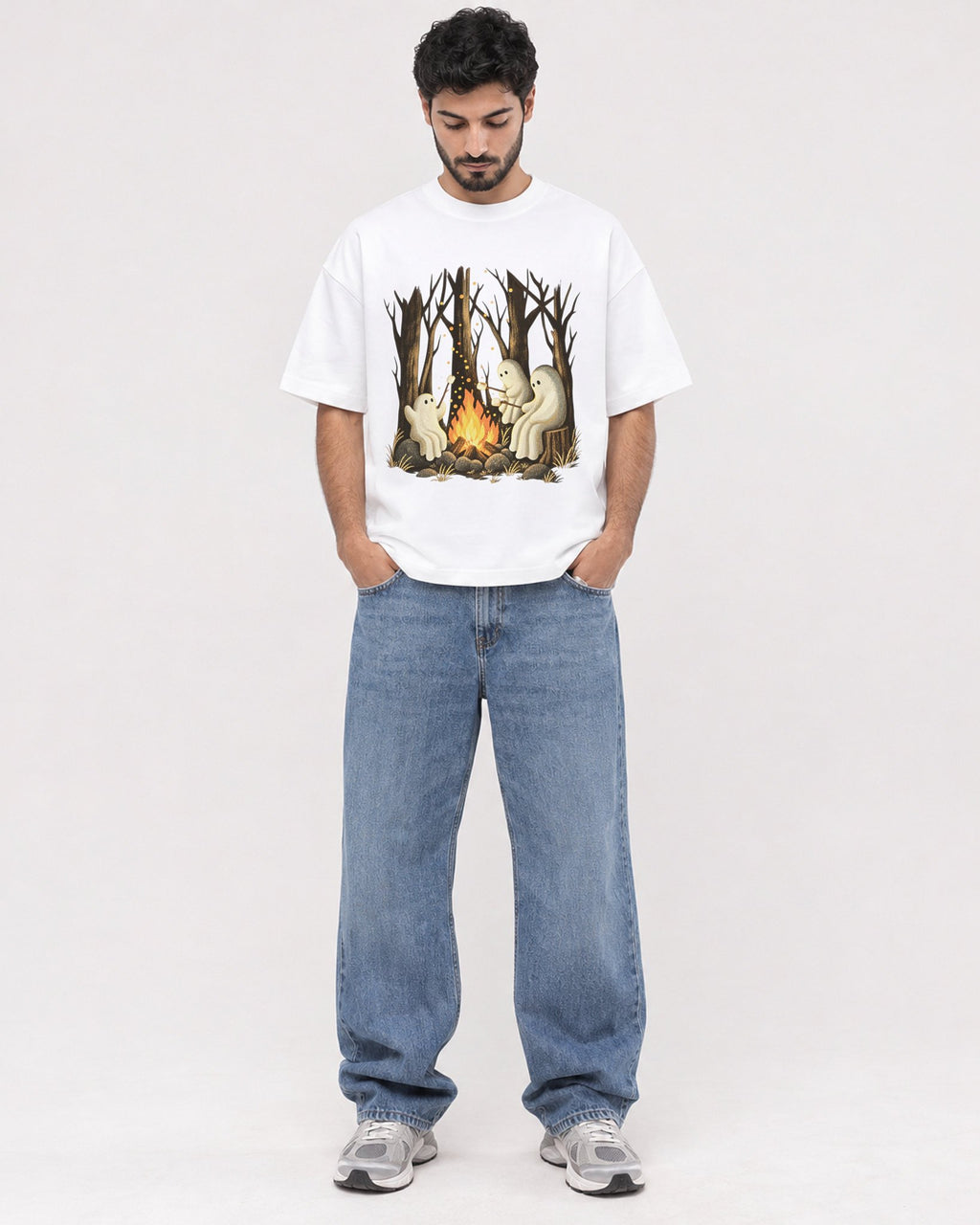 Mockup Boxy Heavyweight Tee White male full-body 07