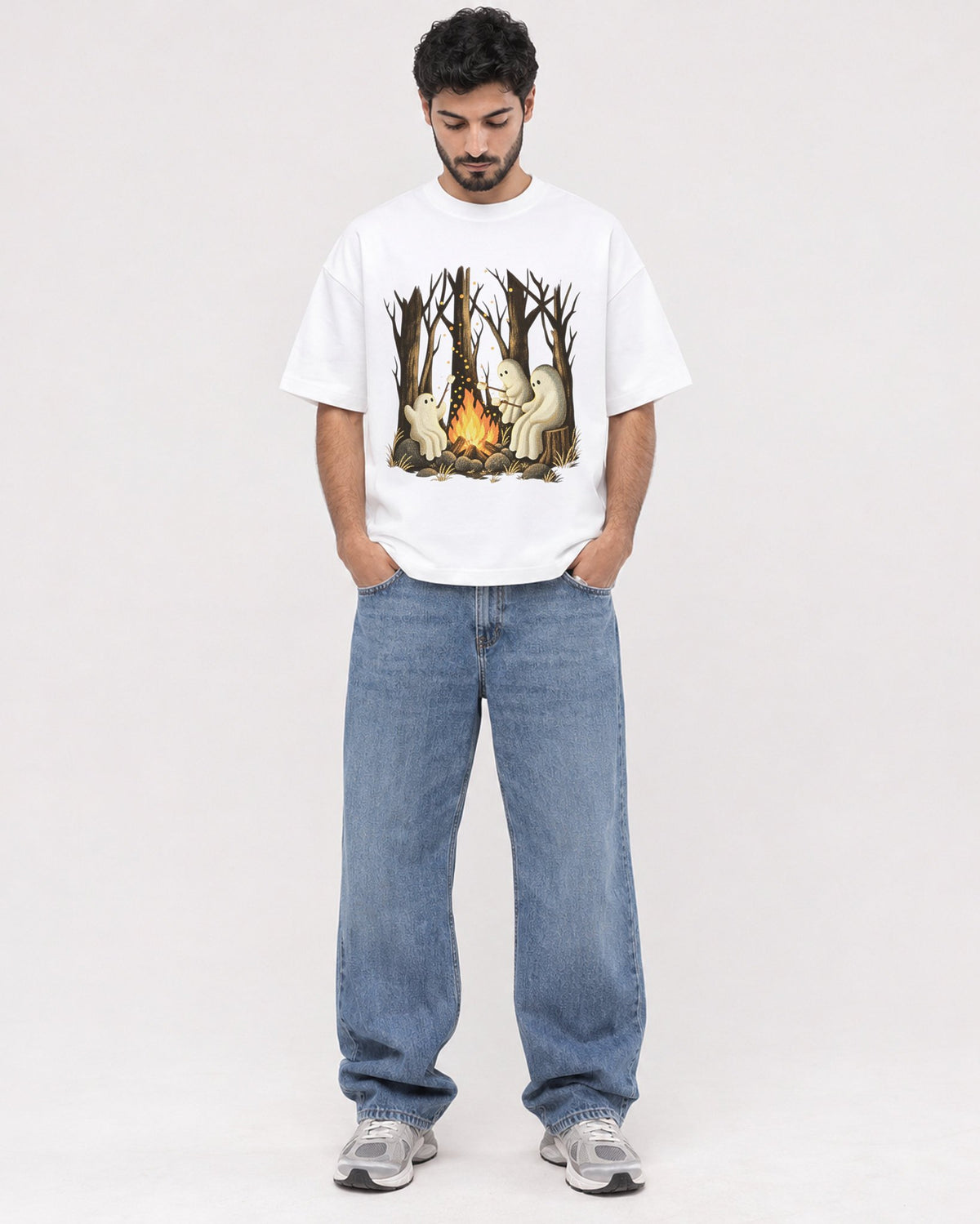 Mockup Boxy Heavyweight Tee White male full-body 07