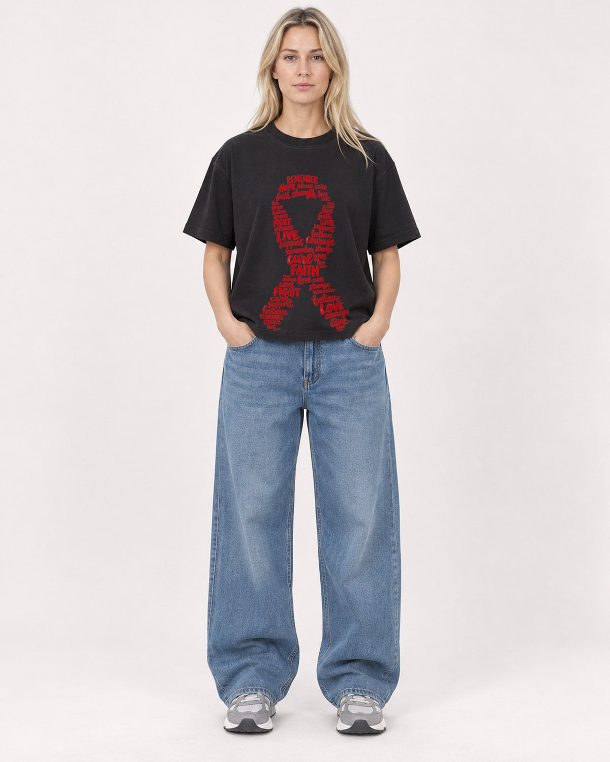 Mockup Boxy Heavyweight Tee Black female full-body 08