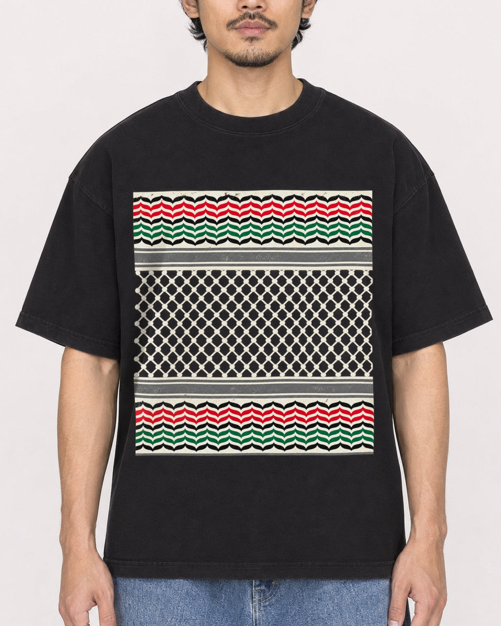 Mockup Boxy Heavyweight Tee Black male close-up 02