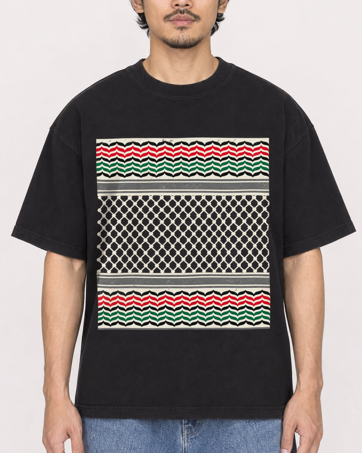 Mockup Boxy Heavyweight Tee Black male close-up 02