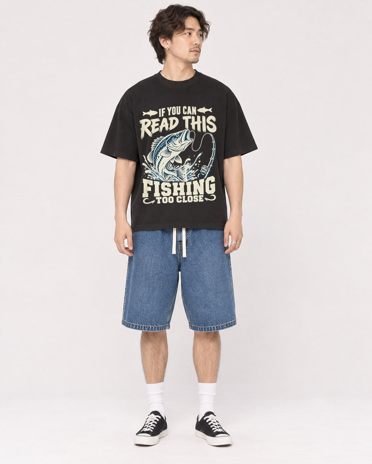 Mockup Boxy Heavyweight Tee Black male full-body 03