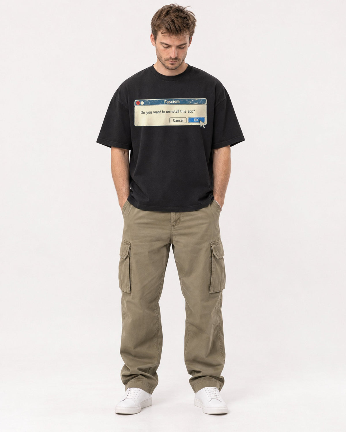 Mockup Boxy Heavyweight Tee Black male full-body 08