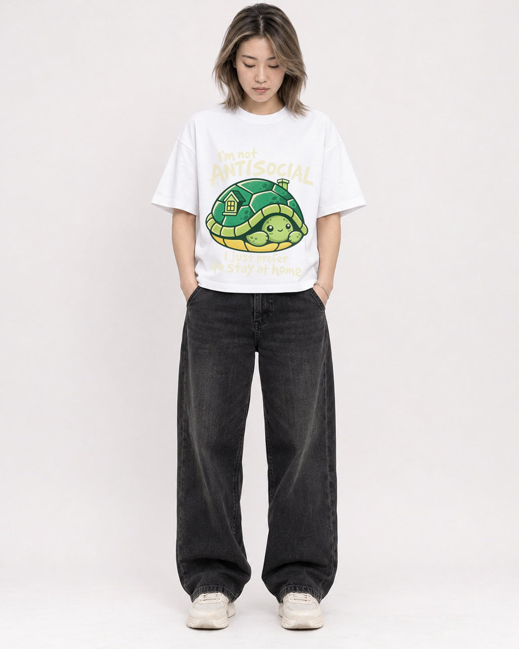 Mockup Boxy Heavyweight Tee White female full-body 33