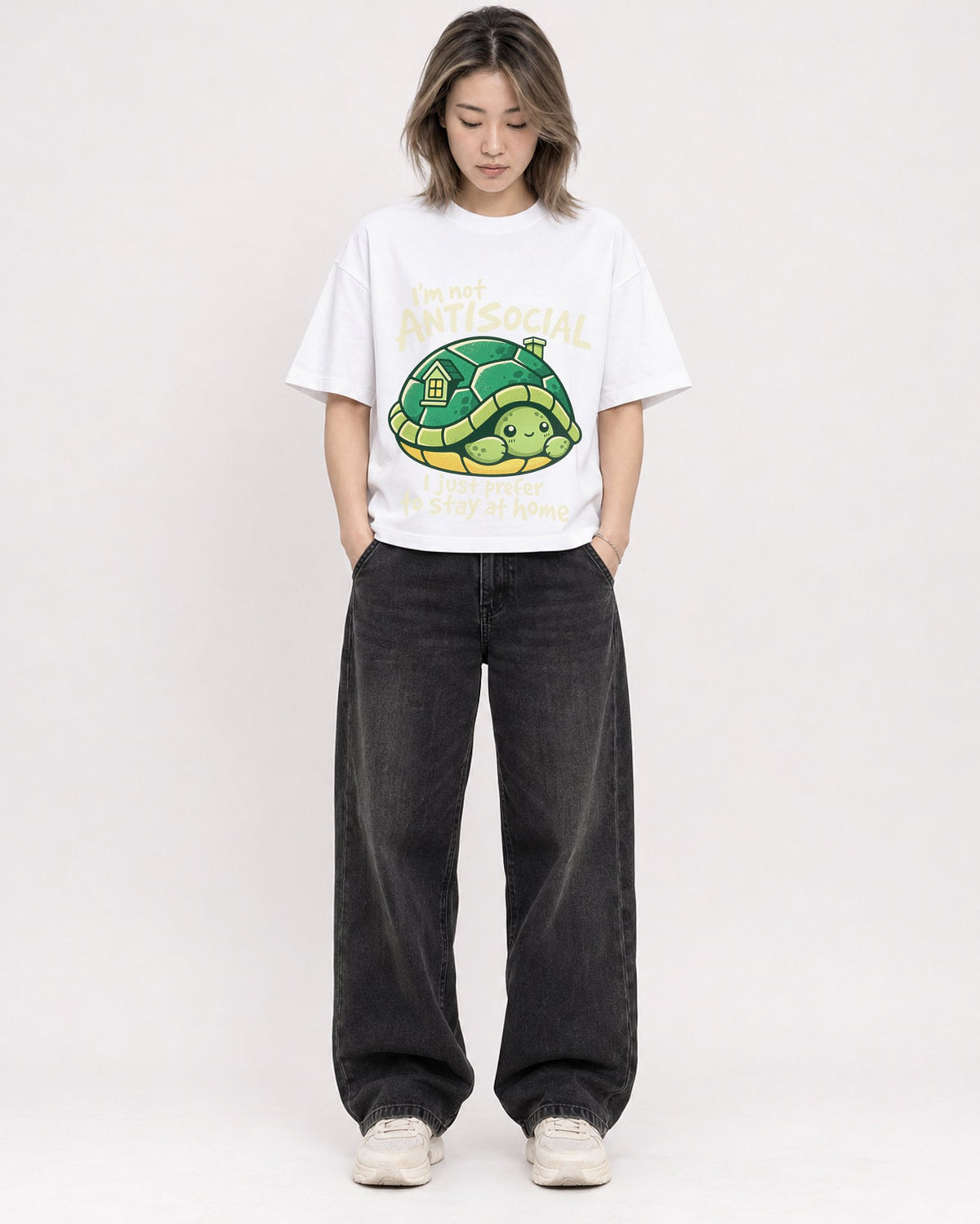 Mockup Boxy Heavyweight Tee White female full-body 33