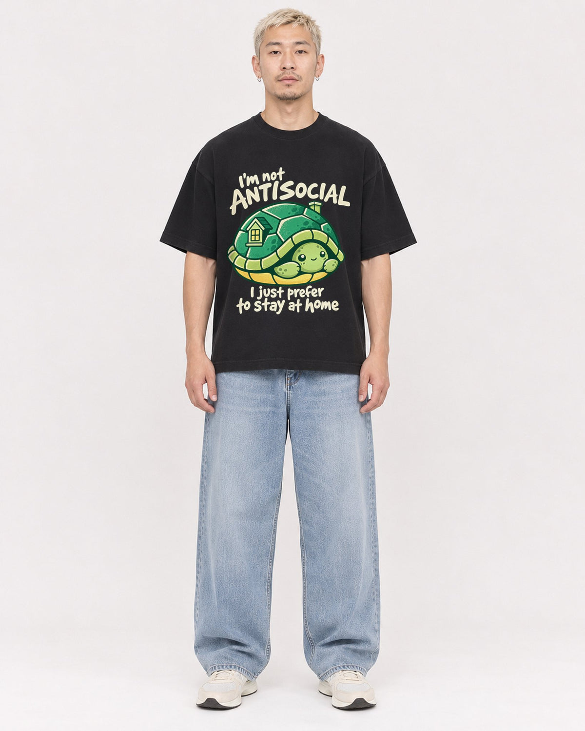 Mockup Boxy Heavyweight Tee Black male full-body 33