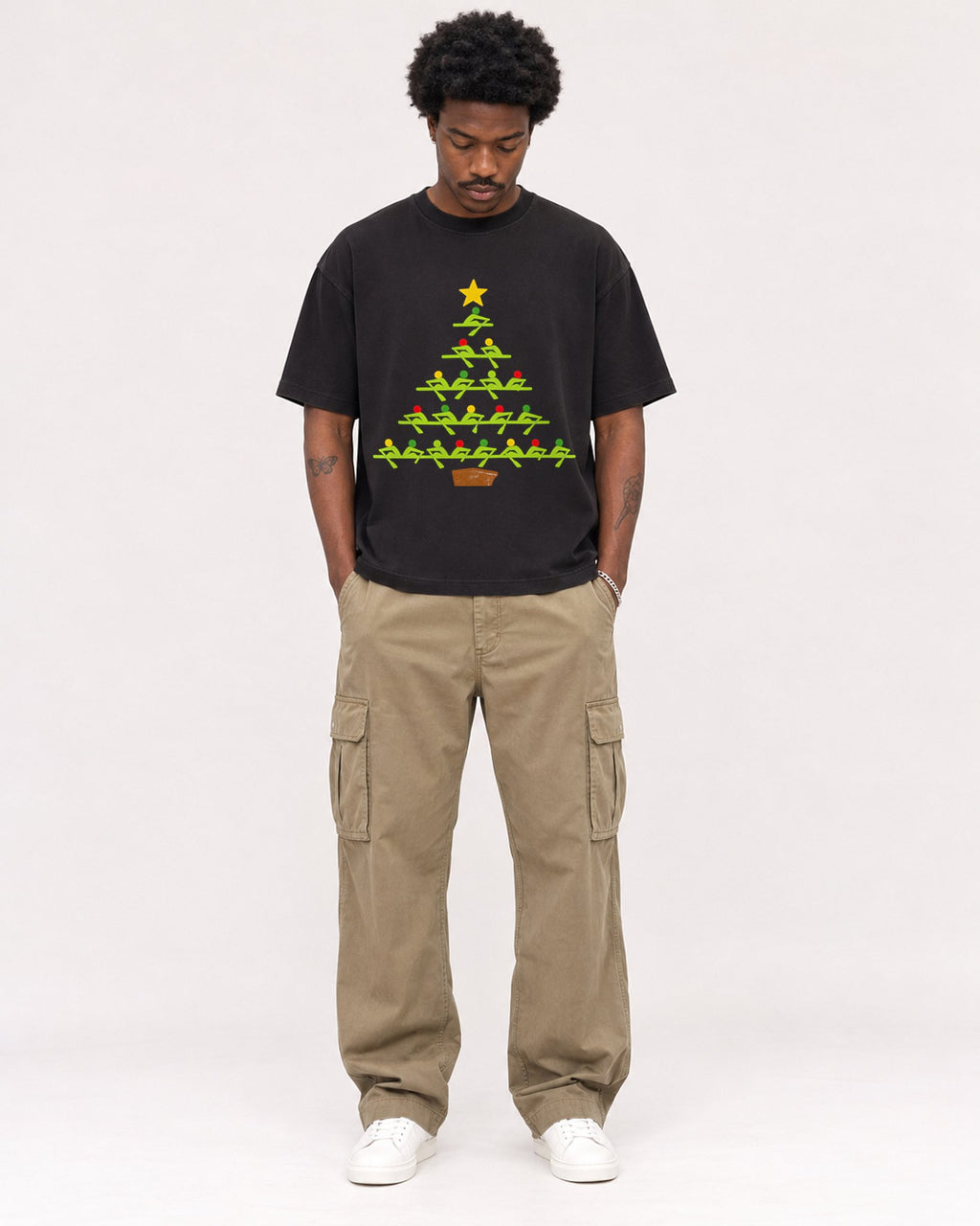 Mockup Boxy Heavyweight Tee Black male full-body 24