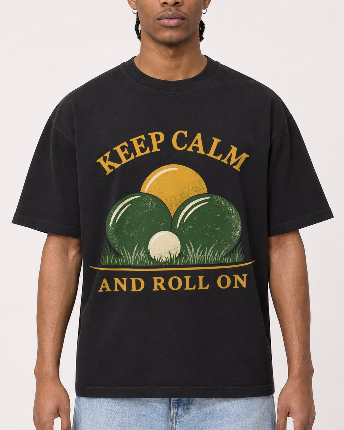 Mockup Boxy Heavyweight Tee Black male close-up 25