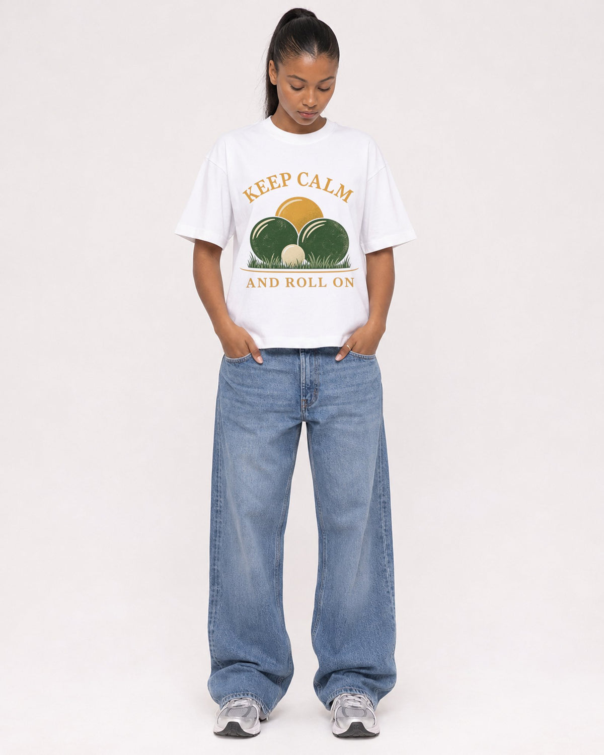 Mockup Boxy Heavyweight Tee White female full-body 25