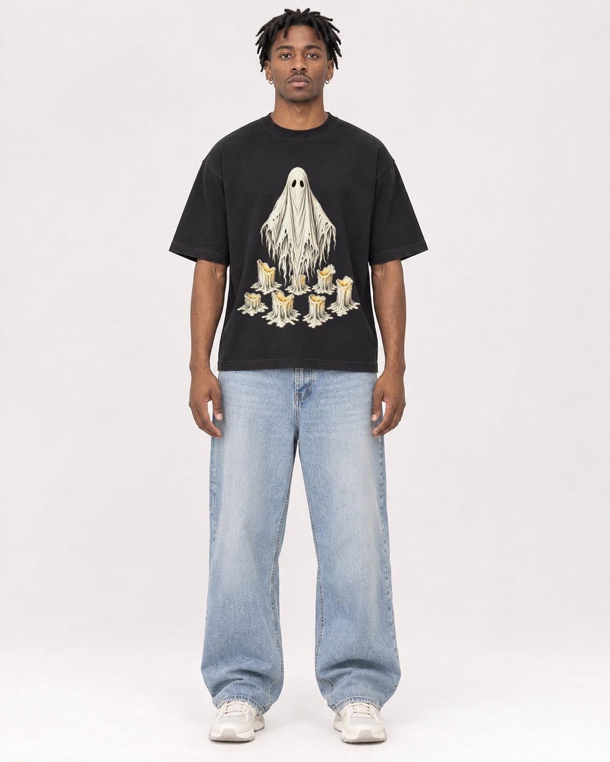 Mockup Boxy Heavyweight Tee Black male full-body 05