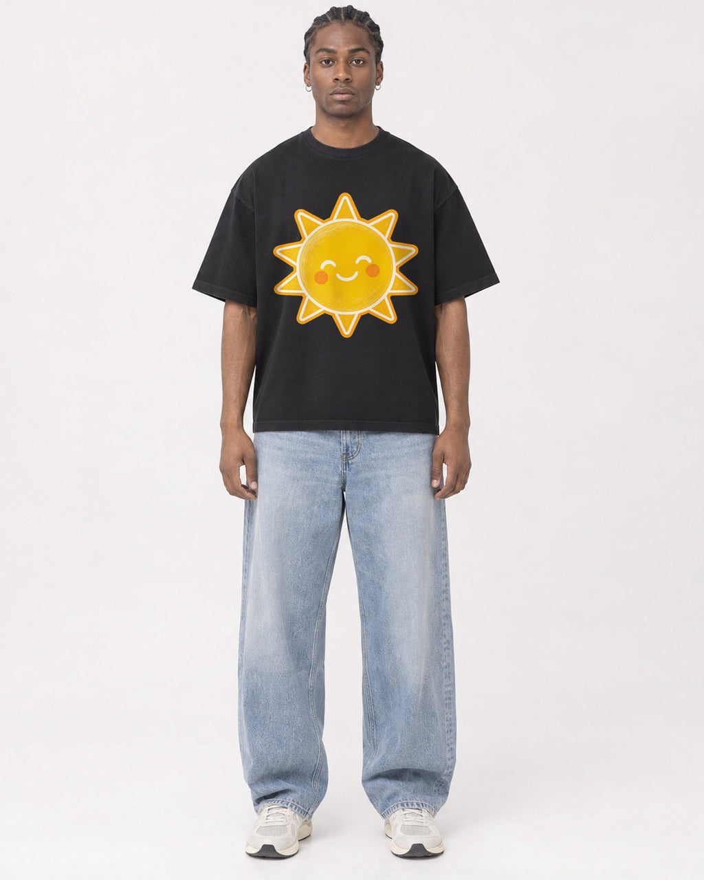 Mockup Boxy Heavyweight Tee Black male full-body 25