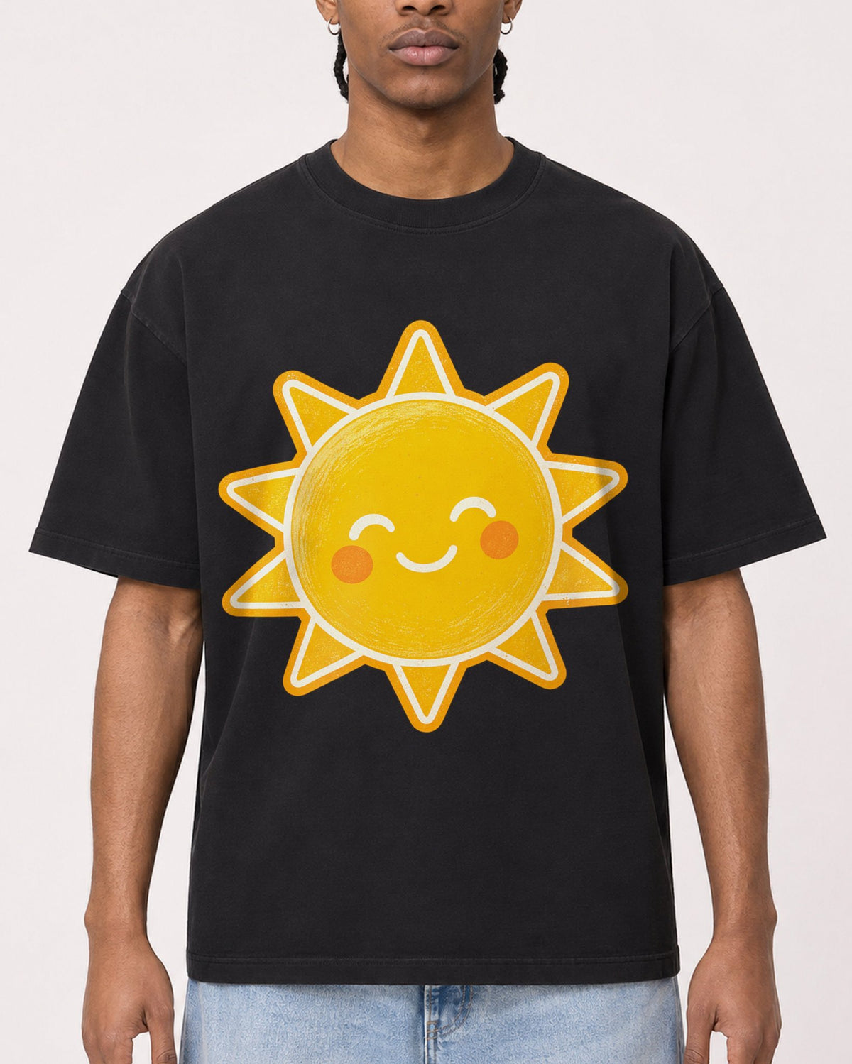 Mockup Boxy Heavyweight Tee Black male close-up 25