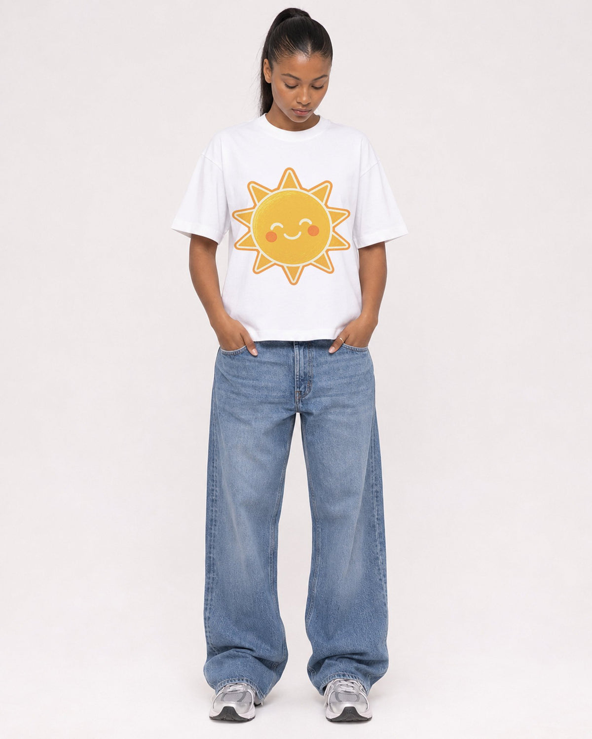 Mockup Boxy Heavyweight Tee White female full-body 25