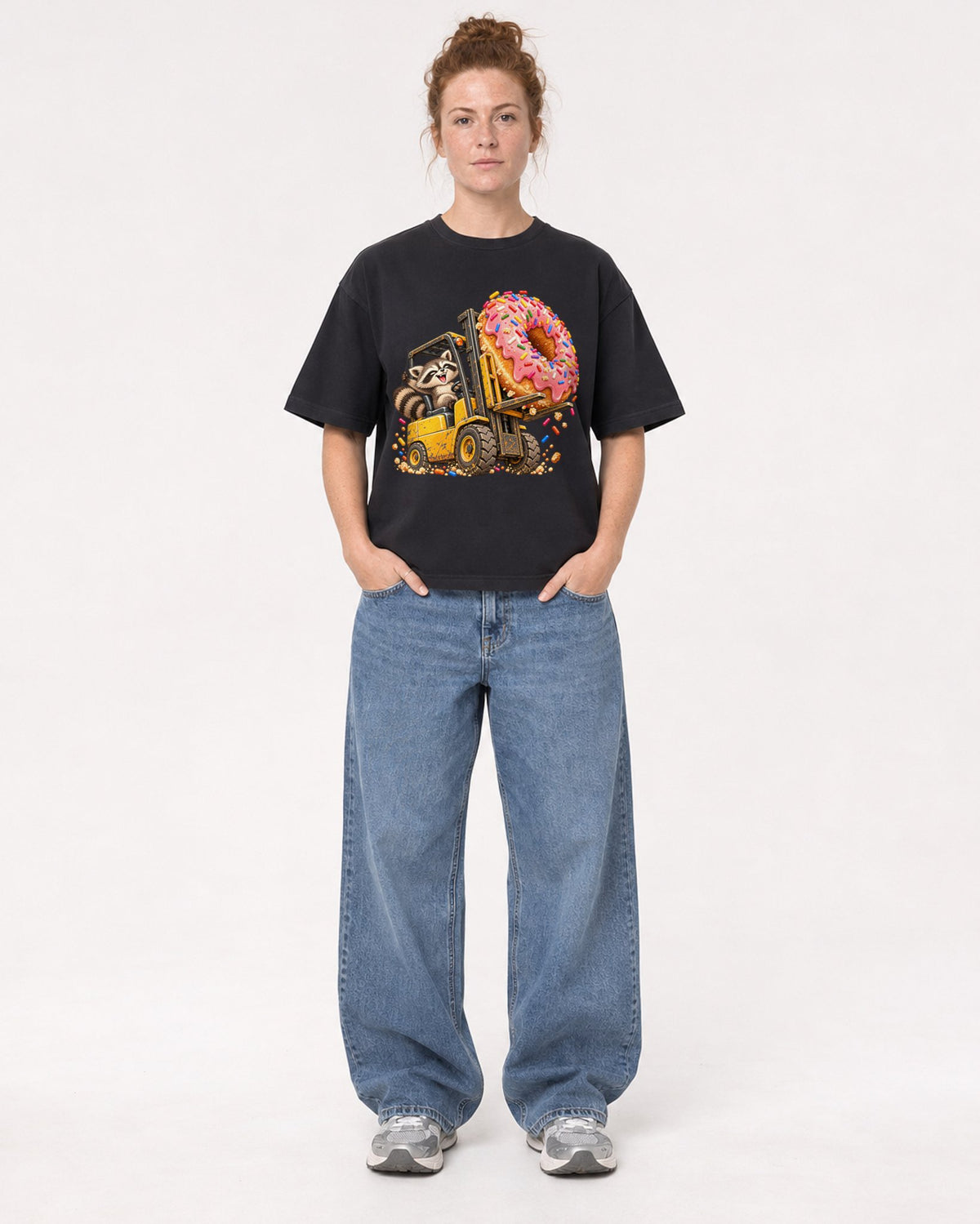 Mockup Boxy Heavyweight Tee Black female full-body 28