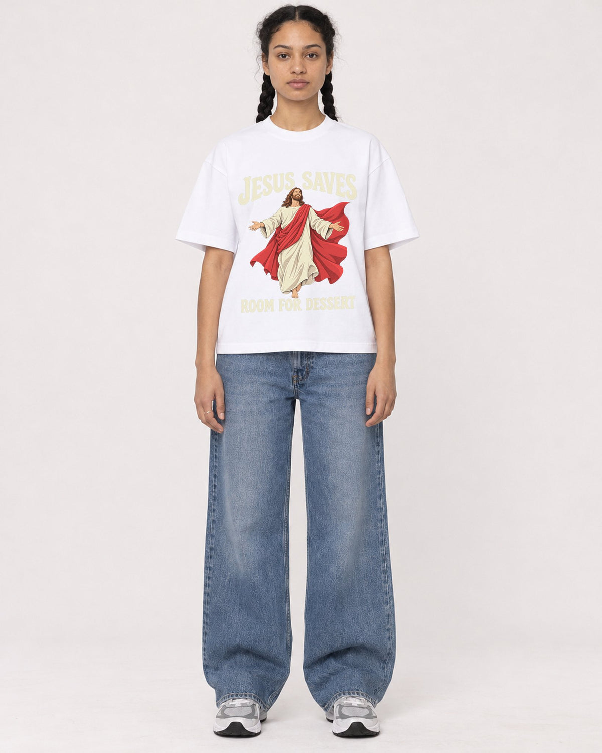 Mockup Boxy Heavyweight Tee White female full-body 50