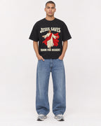 Mockup Boxy Heavyweight Tee Black male full-body 50