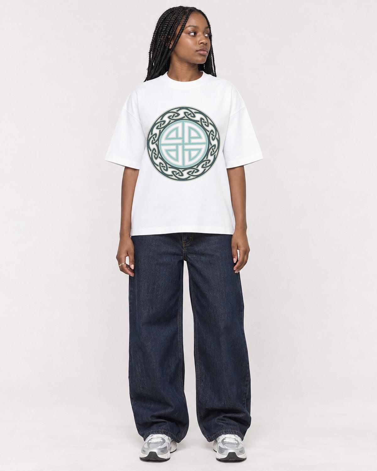Mockup Boxy Heavyweight Tee White female full-body 04
