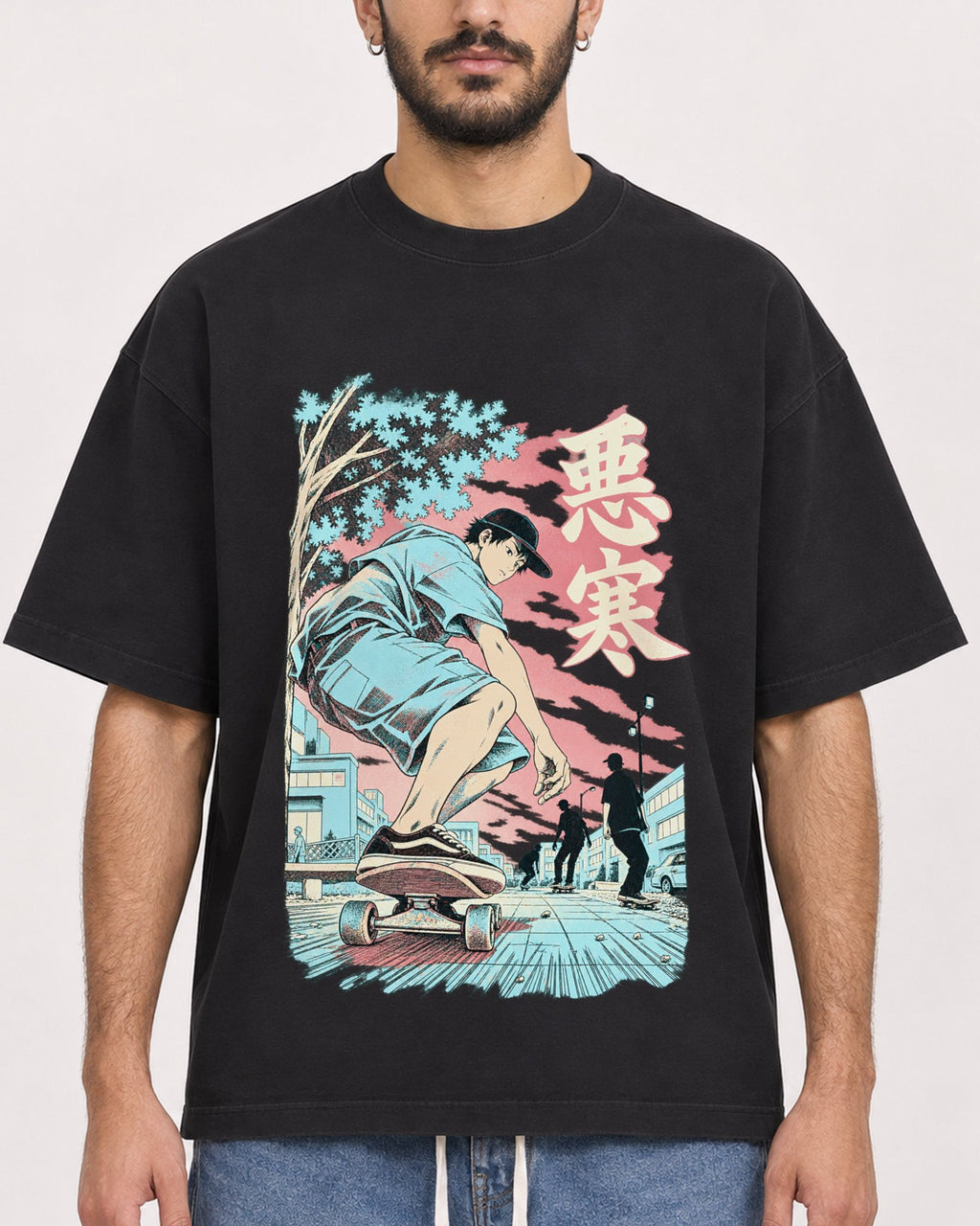 Mockup Boxy Heavyweight Tee Black male close-up 07