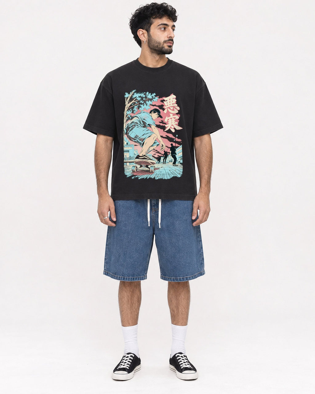 Mockup Boxy Heavyweight Tee Black male full-body 07