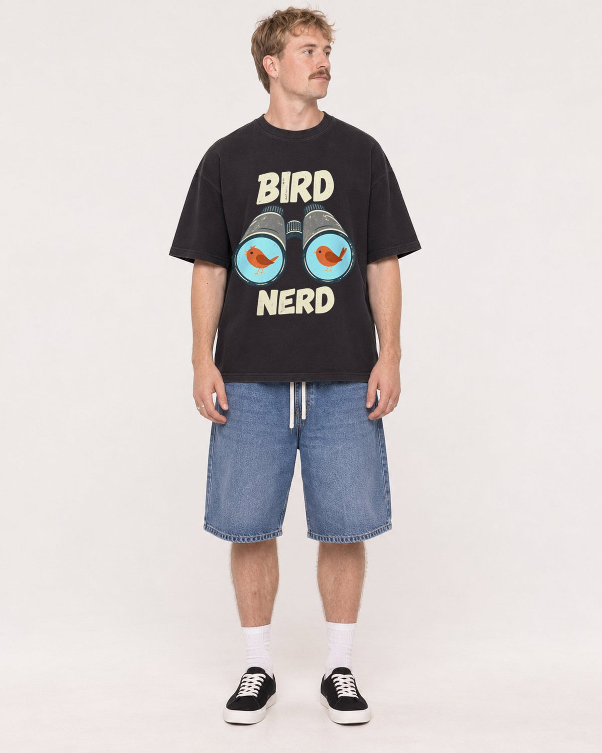 Mockup Boxy Heavyweight Tee Black male full-body 19