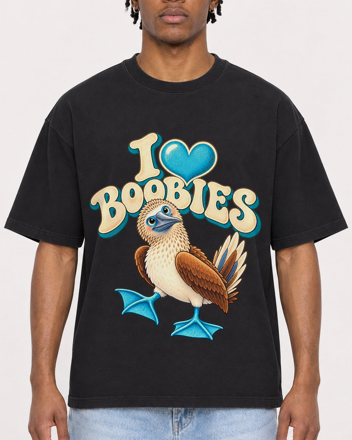 Mockup Boxy Heavyweight Tee Black male close-up 05