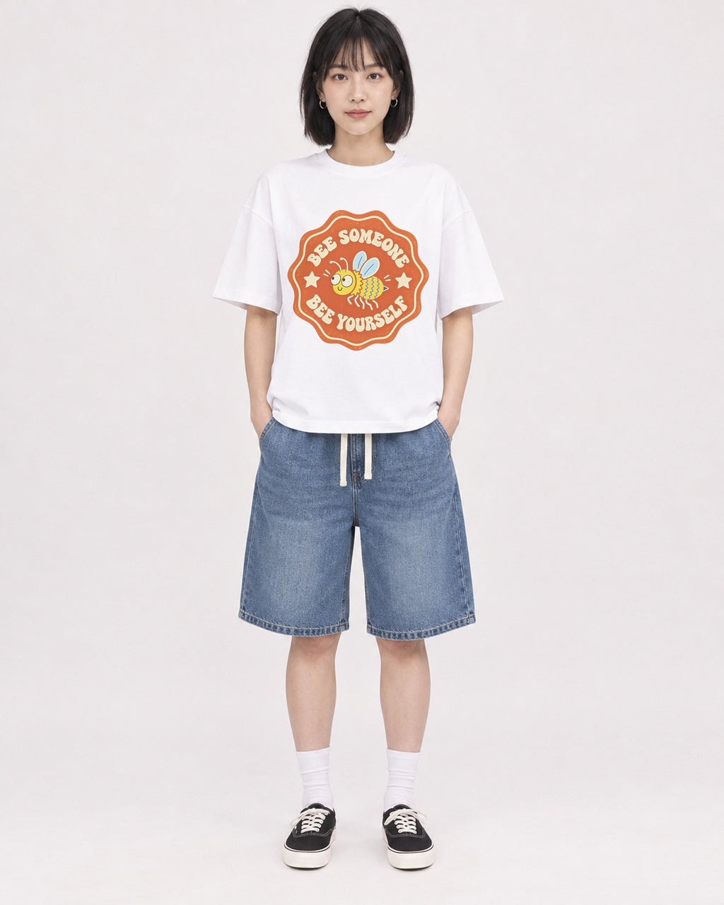 Mockup Boxy Heavyweight Tee White female full-body 11