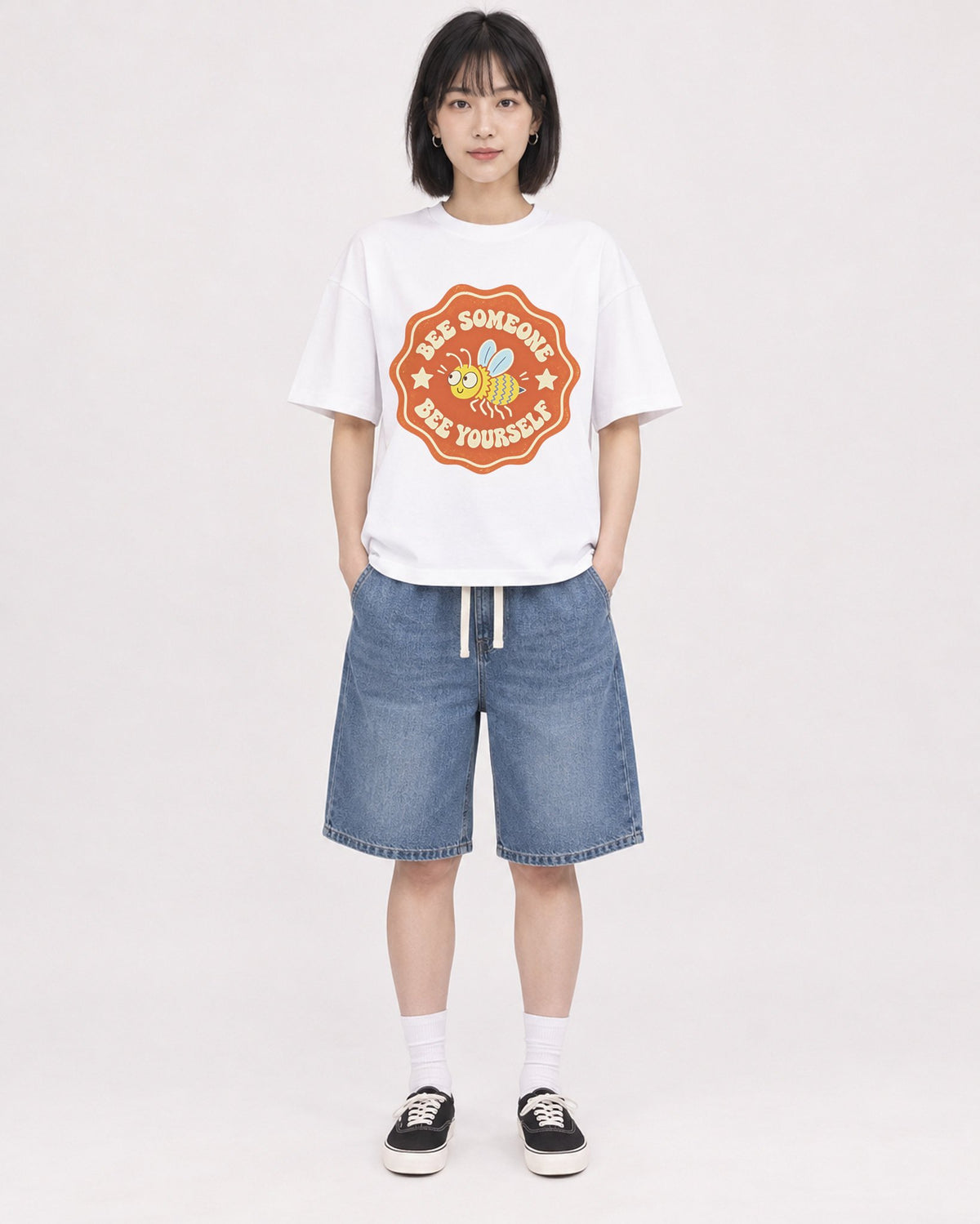 Mockup Boxy Heavyweight Tee White female full-body 11