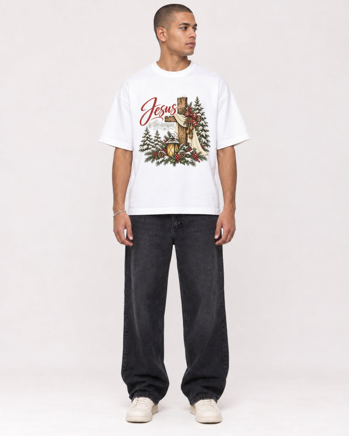 Mockup Boxy Heavyweight Tee White male full-body 50