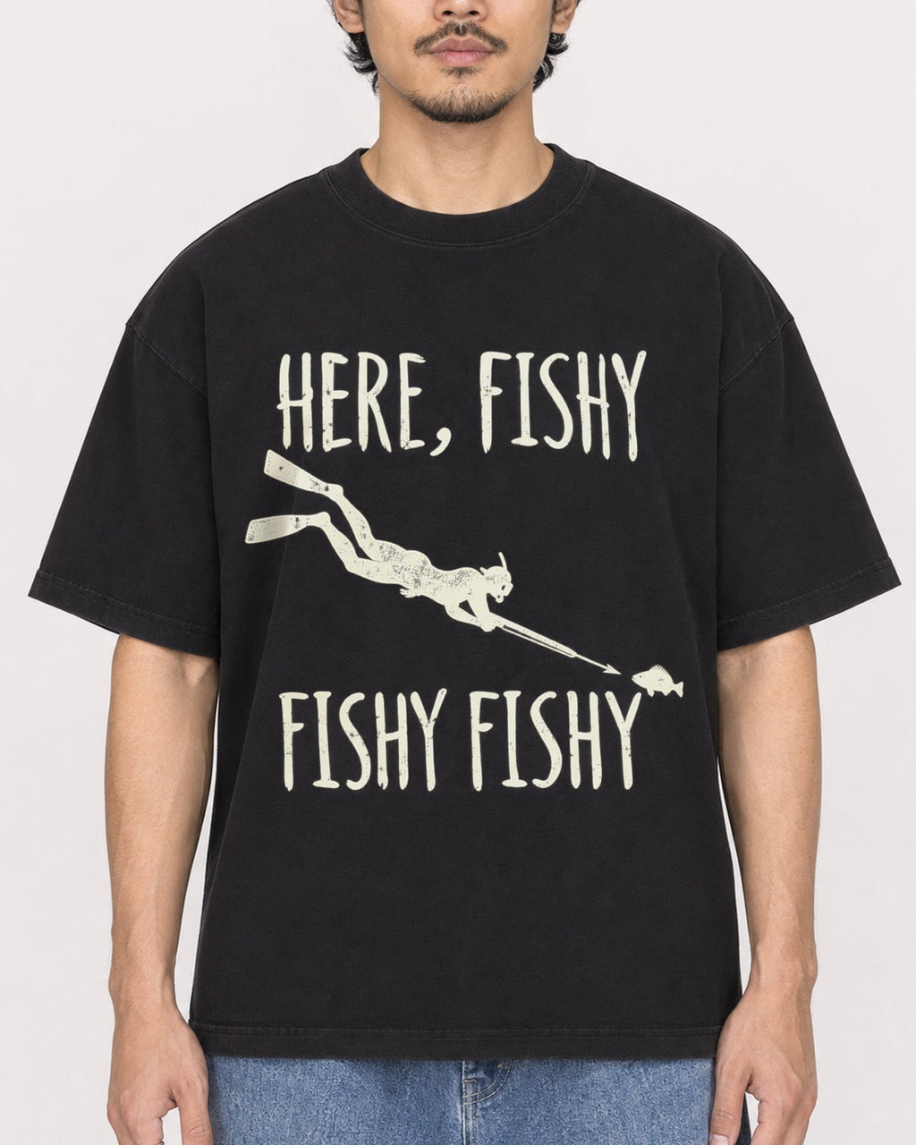 Mockup Boxy Heavyweight Tee Black male close-up 02