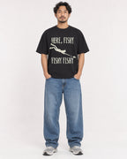 Mockup Boxy Heavyweight Tee Black male full-body 02