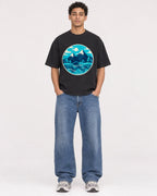 Mockup Boxy Heavyweight Tee Black male full-body 10