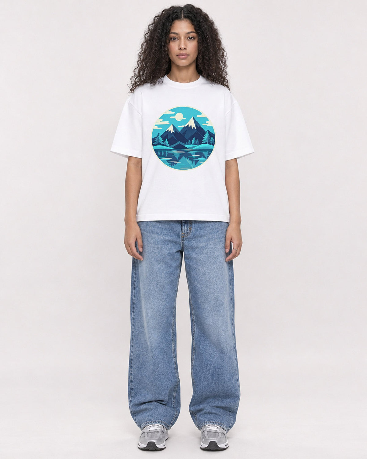 Mockup Boxy Heavyweight Tee White female full-body 10