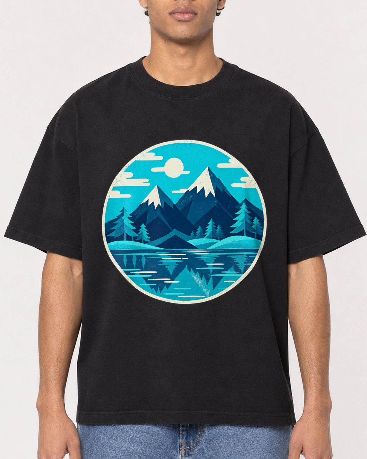 Mockup Boxy Heavyweight Tee Black male close-up 10