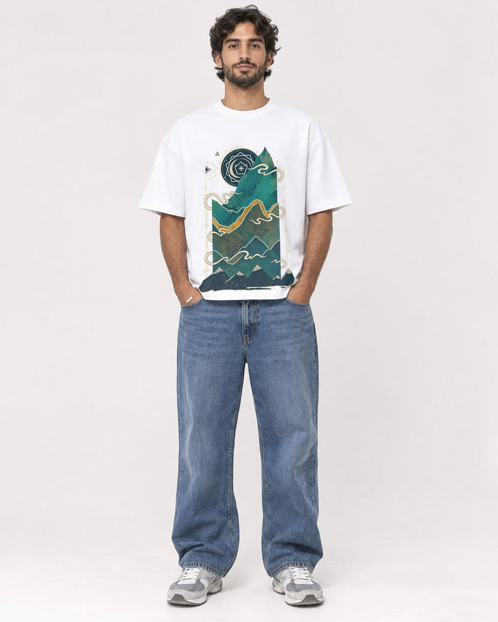 Mockup Boxy Heavyweight Tee White male full-body 17