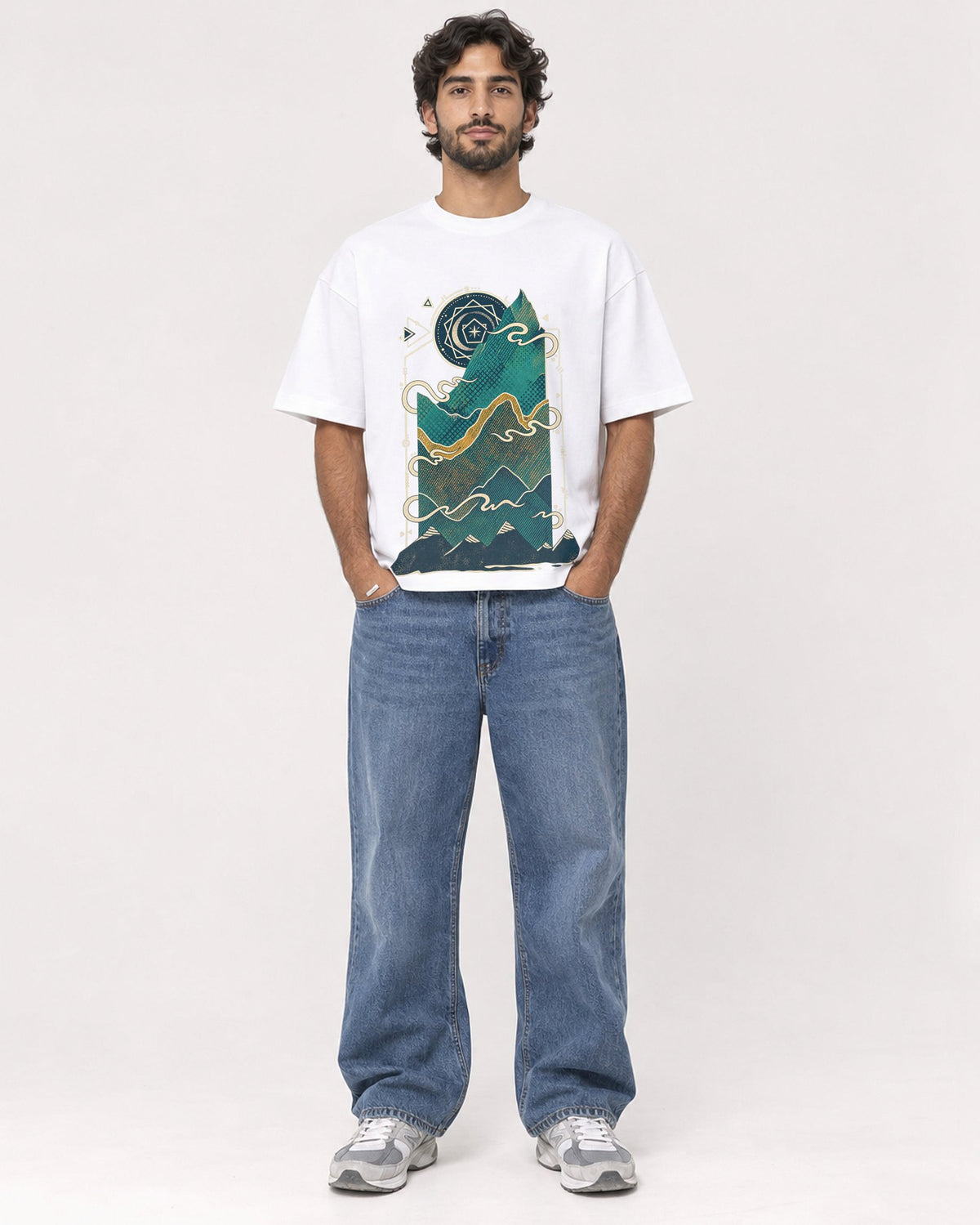 Mockup Boxy Heavyweight Tee White male full-body 17
