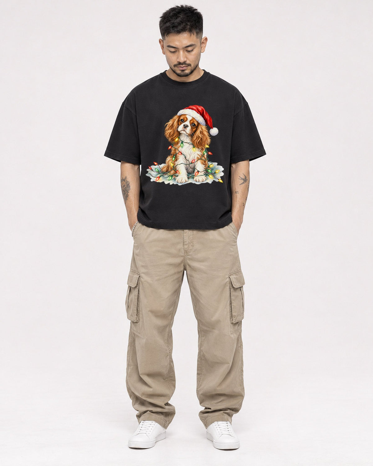 Mockup Boxy Heavyweight Tee Black male full-body 12