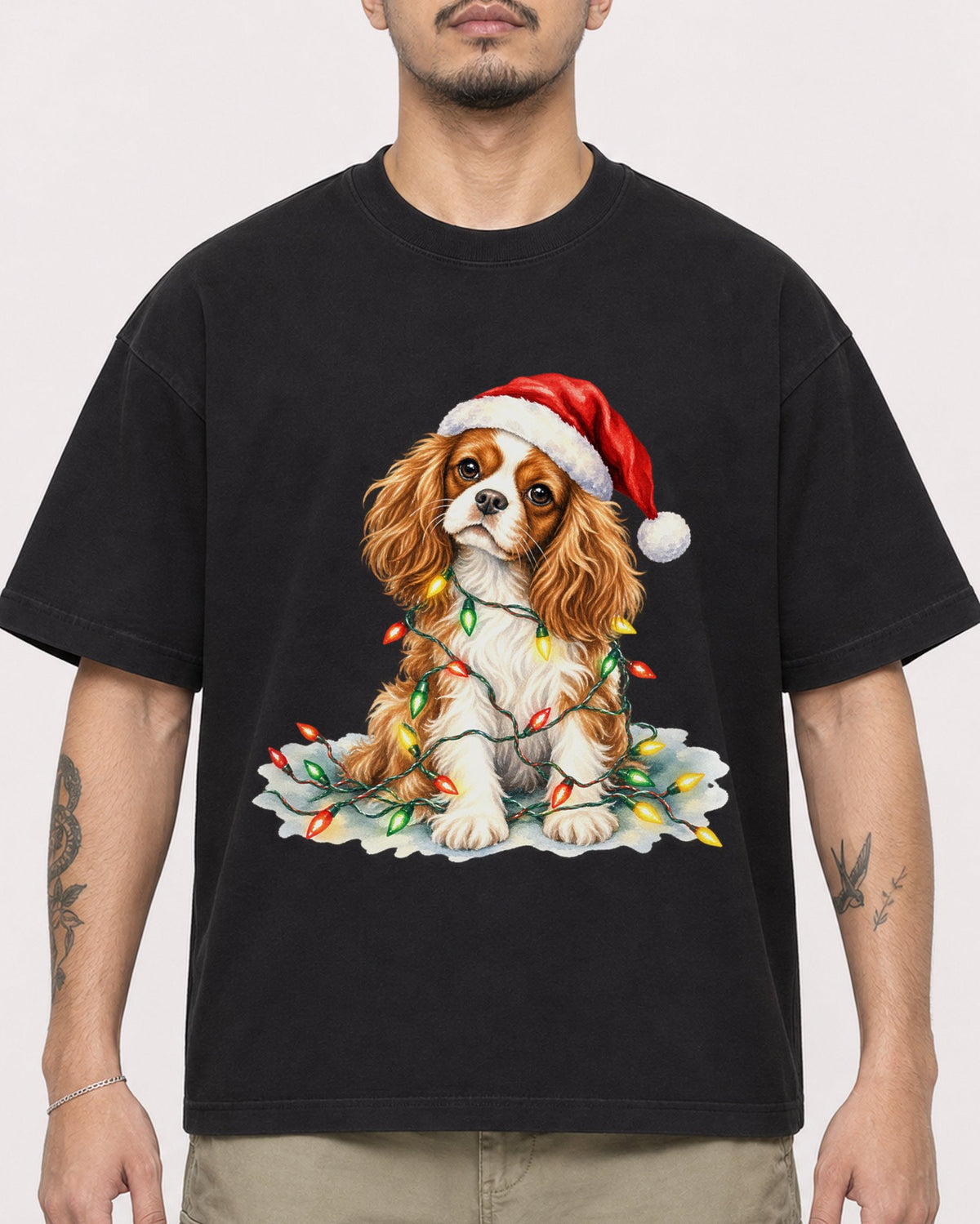 Mockup Boxy Heavyweight Tee Black male close-up 12