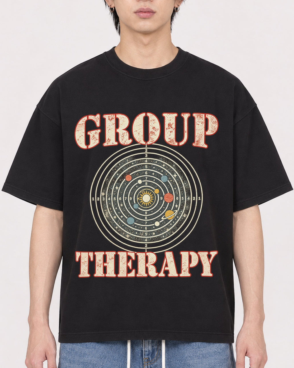 Mockup Boxy Heavyweight Tee Black male close-up 11