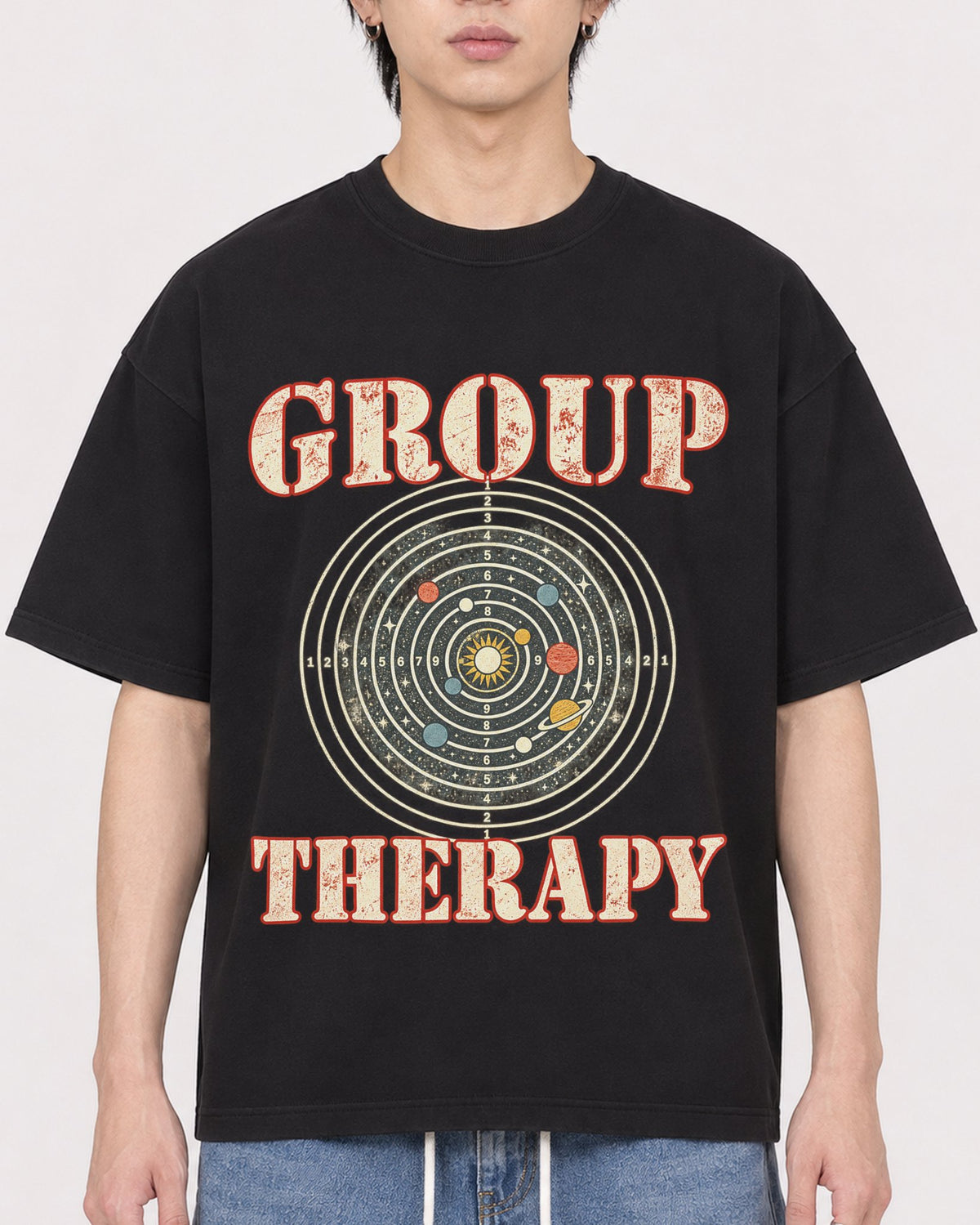 Mockup Boxy Heavyweight Tee Black male close-up 11