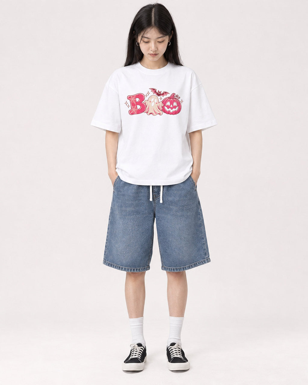 Mockup Boxy Heavyweight Tee White female full-body 01