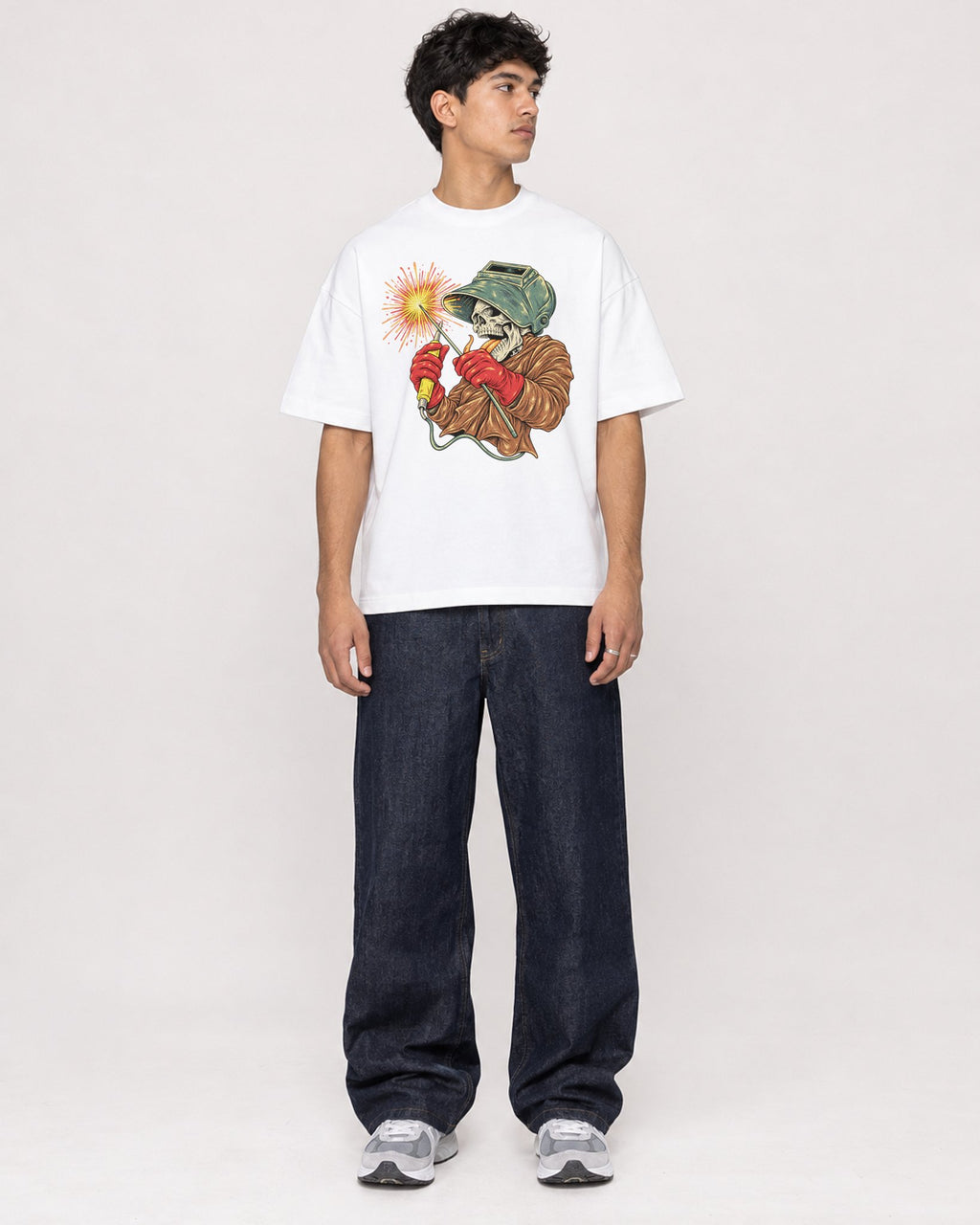 Mockup Boxy Heavyweight Tee White male full-body 46