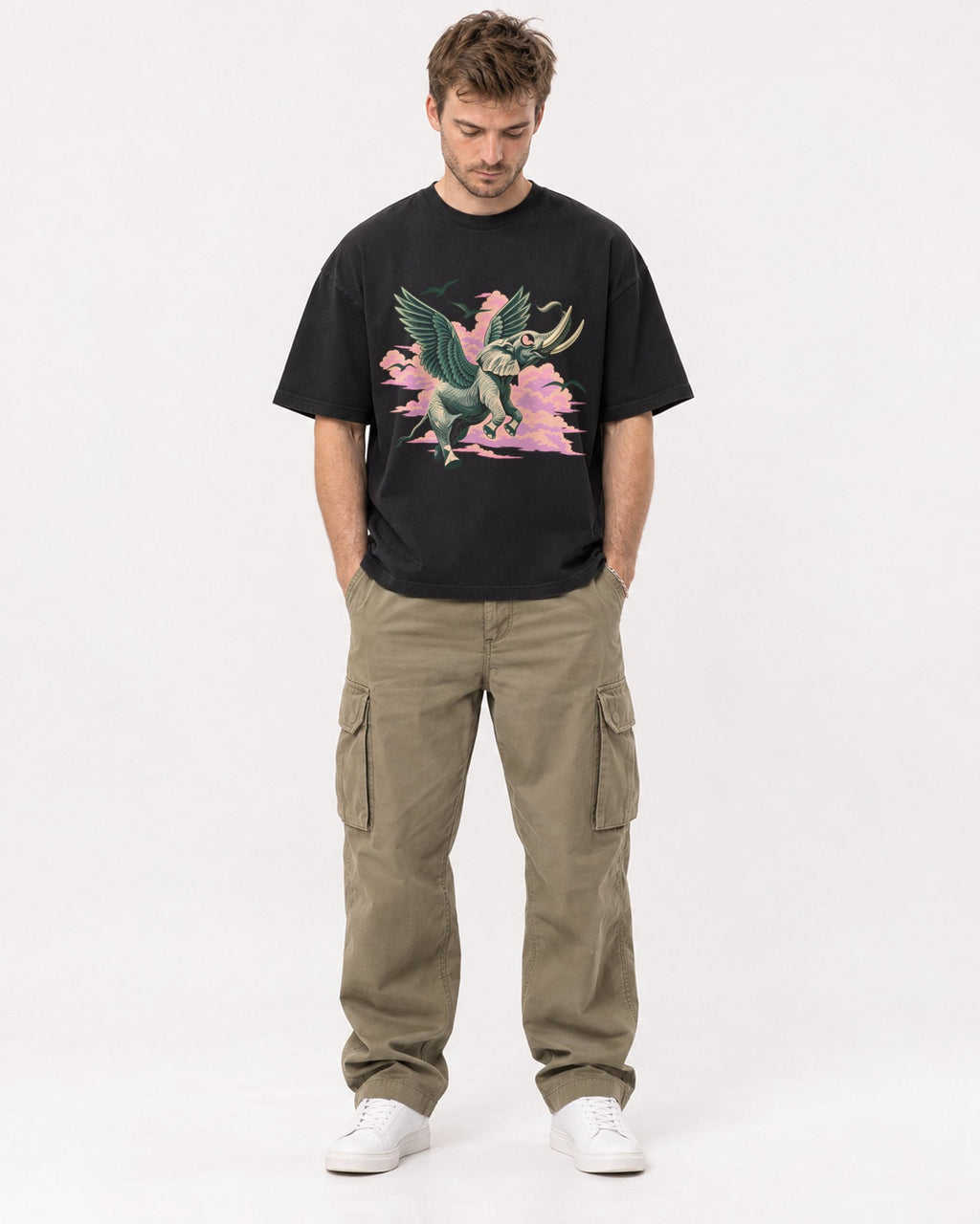 Mockup Boxy Heavyweight Tee Black male full-body 08