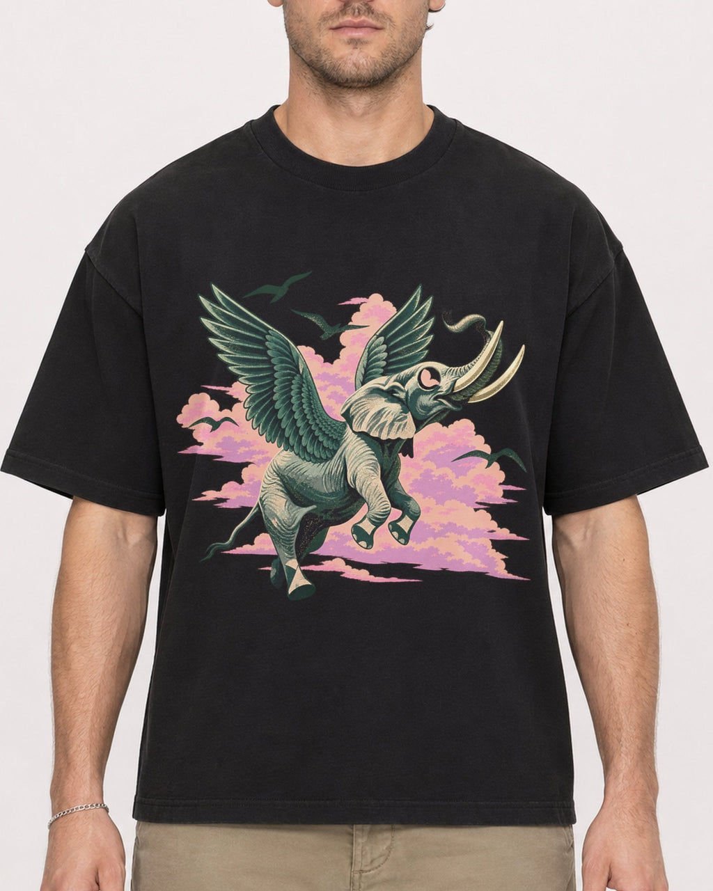 Mockup Boxy Heavyweight Tee Black male close-up 08