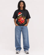 Mockup Boxy Heavyweight Tee Black female full-body 24