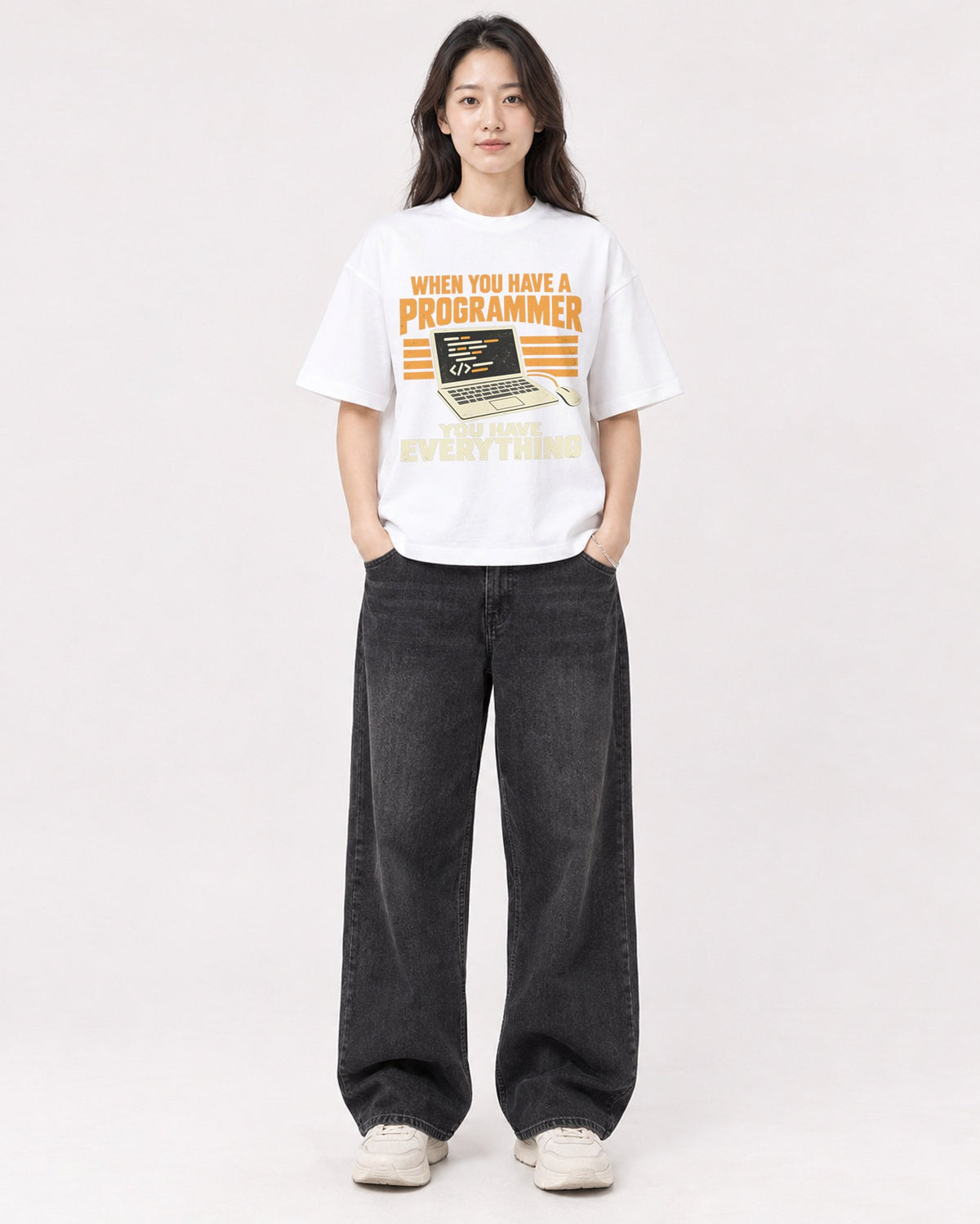 Mockup Boxy Heavyweight Tee White female full-body 03
