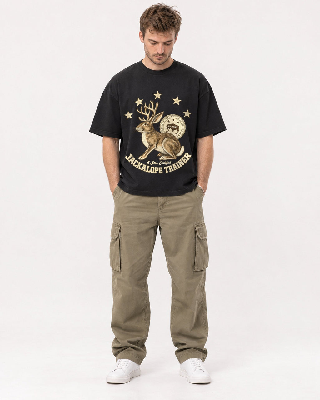 Mockup Boxy Heavyweight Tee Black male full-body 08