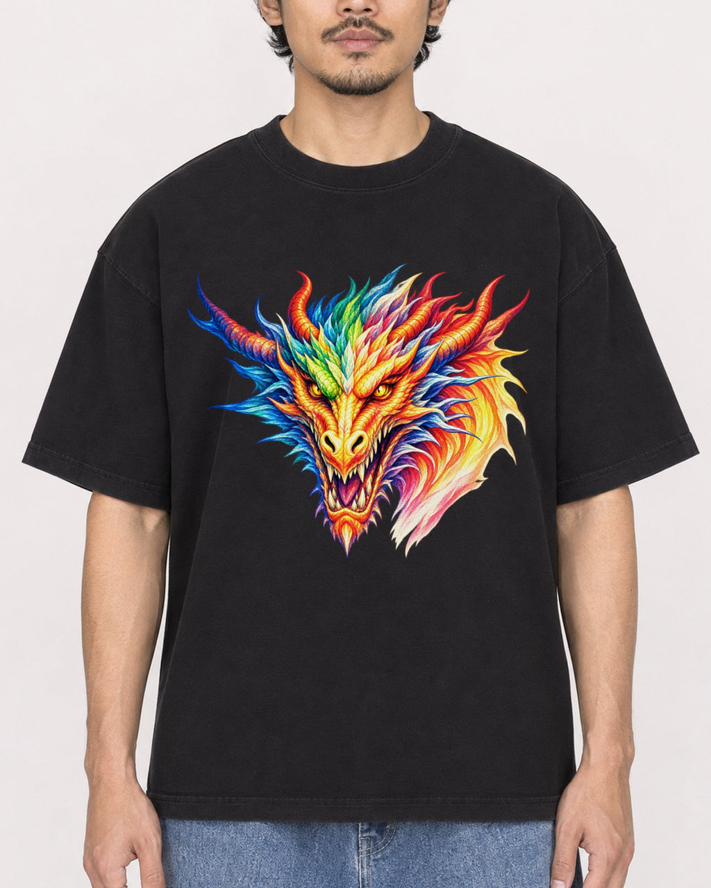 Mockup Boxy Heavyweight Tee Black male close-up 02
