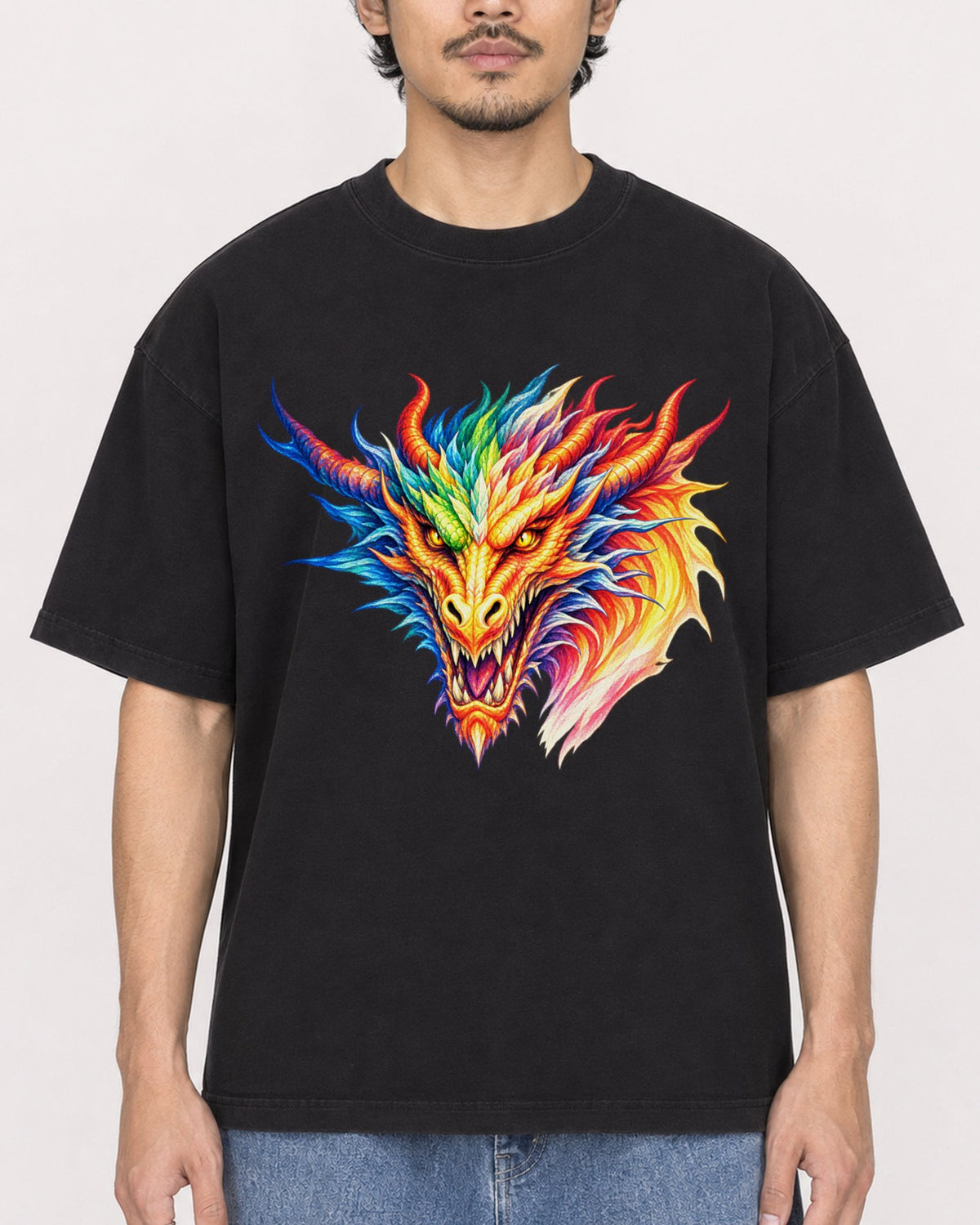 Mockup Boxy Heavyweight Tee Black male close-up 02
