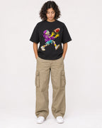 Mockup Boxy Heavyweight Tee Black female full-body 26